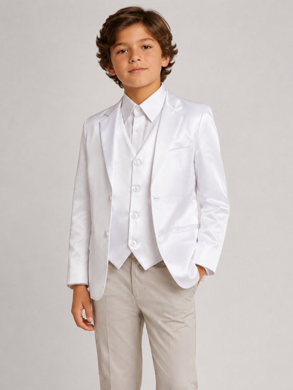 Boys White Formal Blazer & Vest Set - Suit Tuxedo, 12